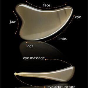 Two pieces of natural buffalo horn suitable for facial massage. Each side can be used for massaging the face, jaw, eyes, limbs, legs, and acupuncture points around the eyes.