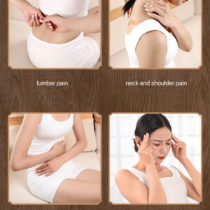 A woman experiencing discomfort in the neck, shoulders, head, lower back, and abdomen - areas where moxibustion can provide relief.