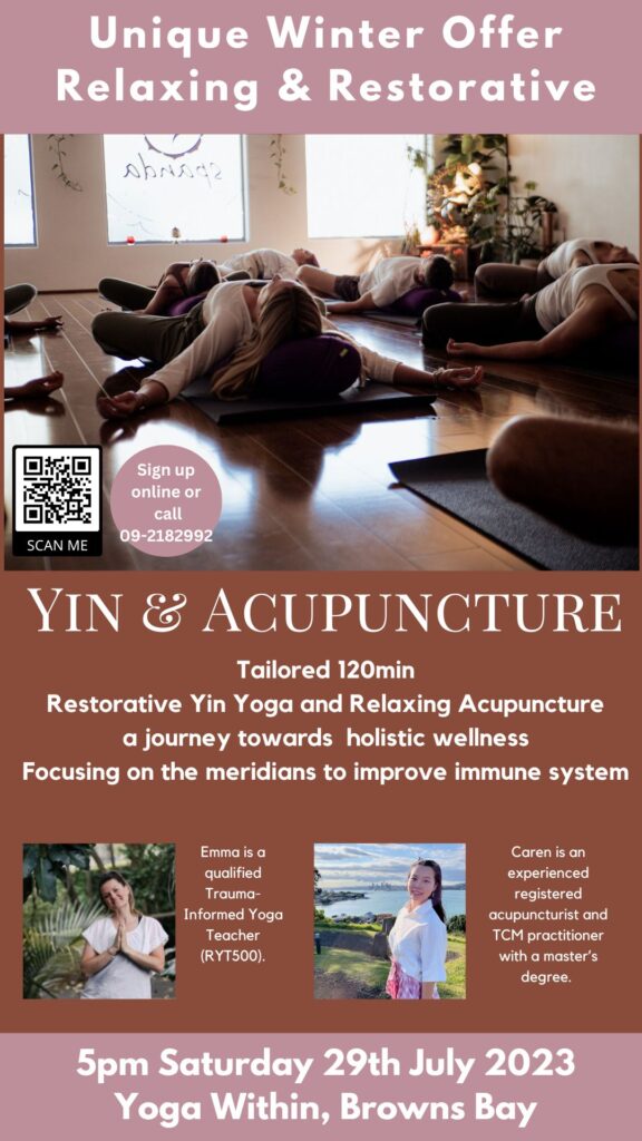 Winter special offer pamphlets showcasing rejuvenating Yoga and Acupuncture sessions for relaxation and restoration